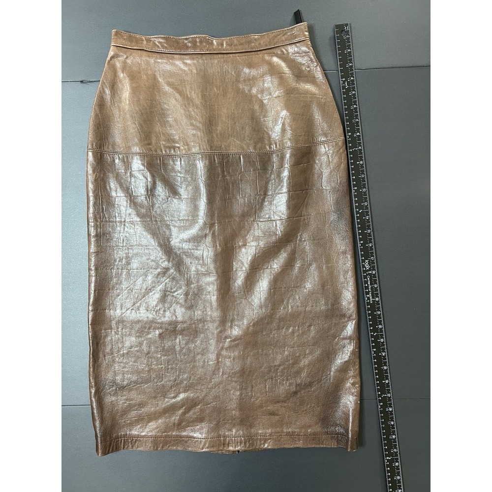 Saks Fifth Avenue Leather Skirt Women's 10 Brown Boho Luxury Designer Office - Picture 6 of 6
